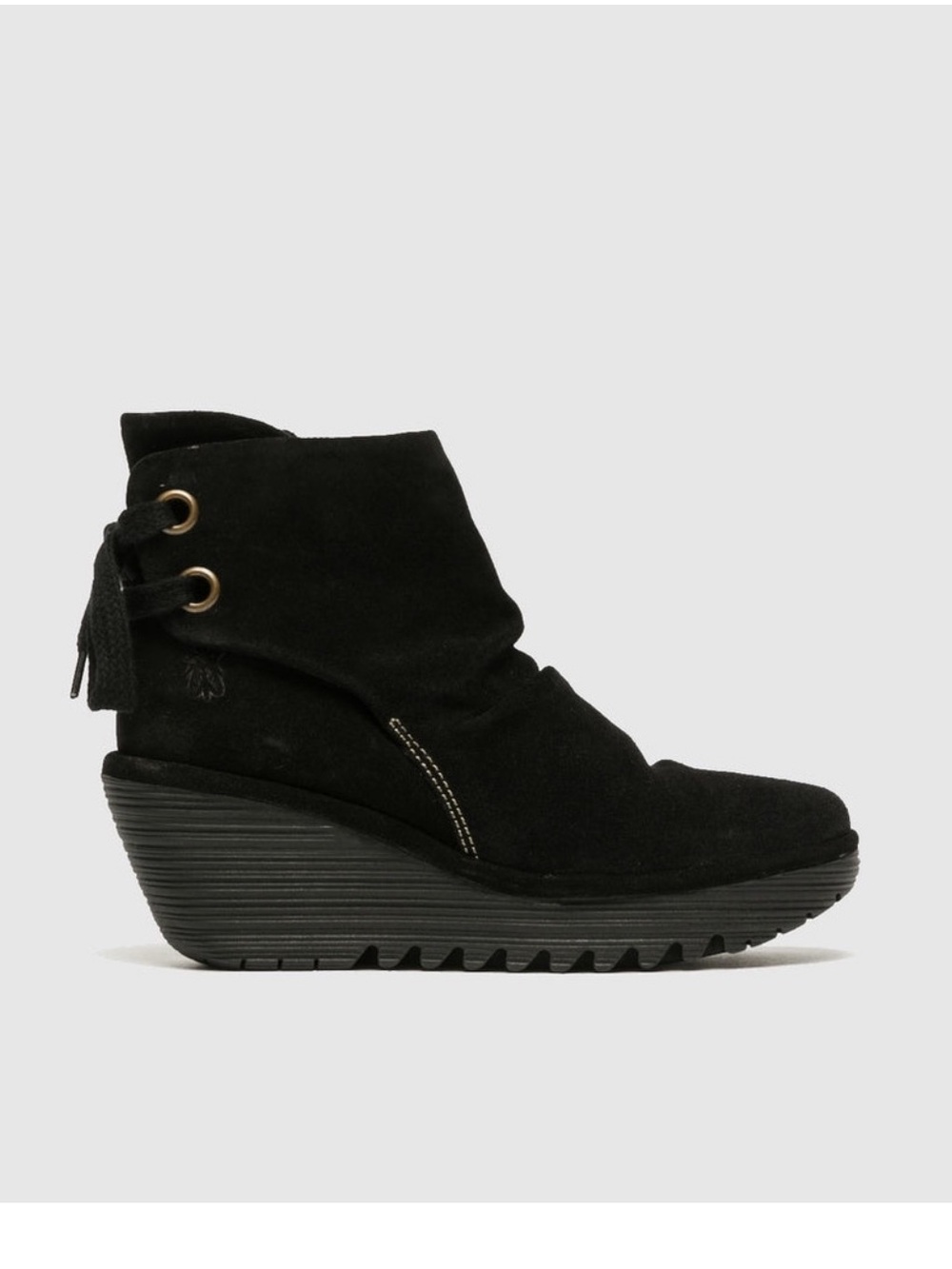 Fly London Yama Suede Leather Ankle Wedge  Boots 8 Black